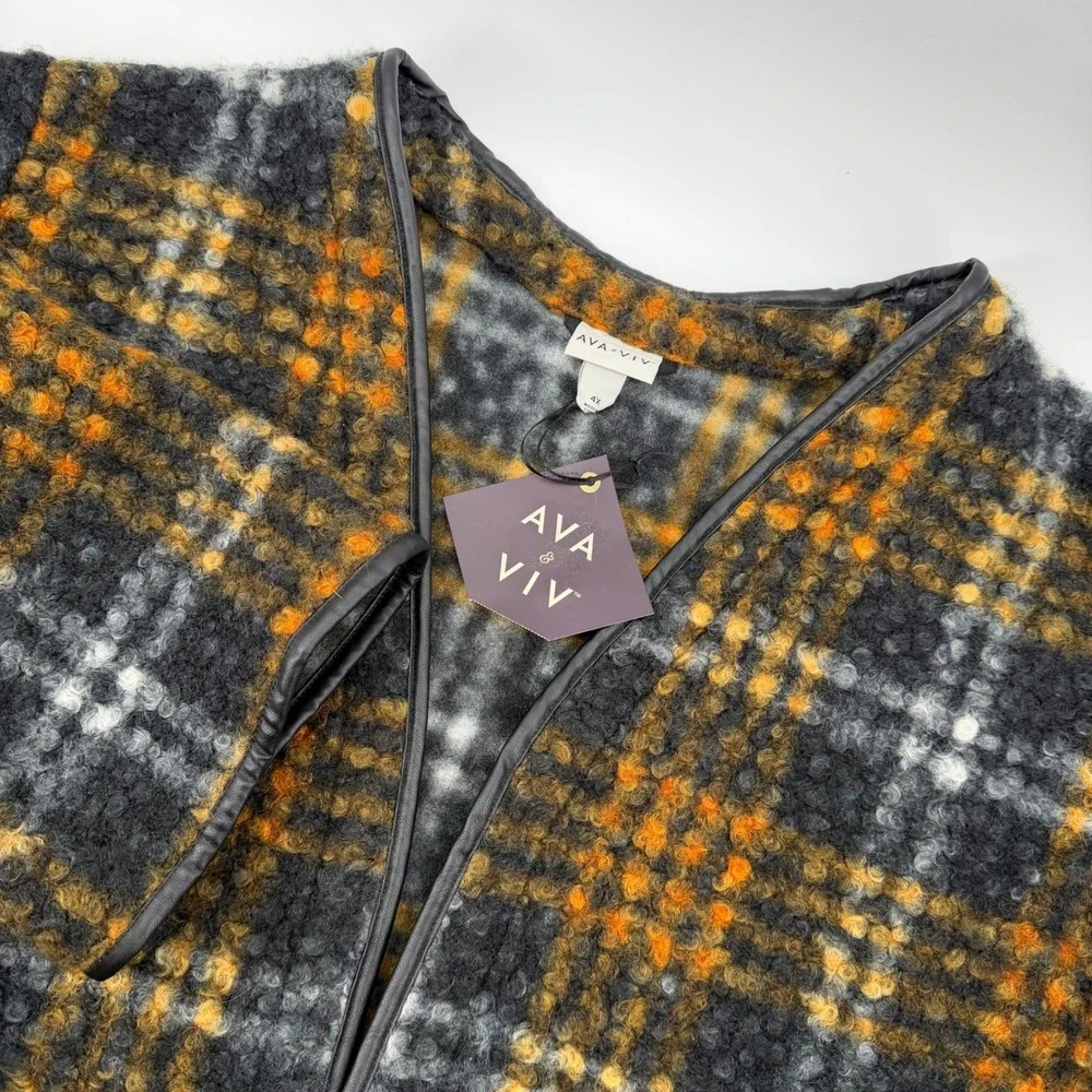 AVA & VIV Rust Plaid Open Front Kimono Cardigan Jacket‎ 4X